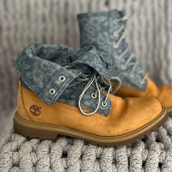 Timberland Earthkeepers Canvas Fold-Down Boots Rare Wheat Floral Size 9 - Picture 3 of 16
